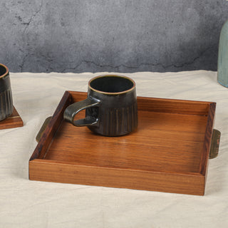 square wooden trays with brass handles