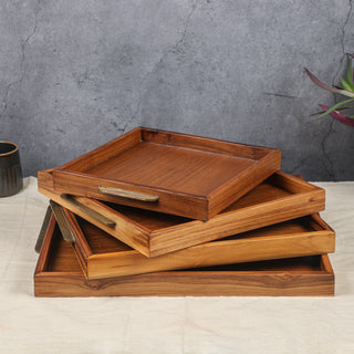 square wooden trays with brass handles
