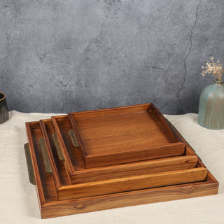 square wooden trays with brass handles